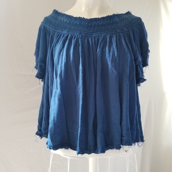 Free people raw hem malibu off shoulder boho top L - Picture 3 of 8